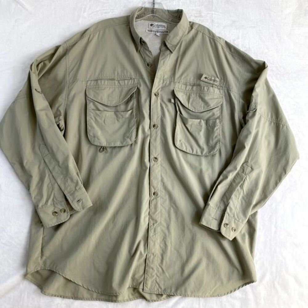 Columbia PFG Fishing Shirt Men's Sz XL Light Beige UPF 30+ Vented Outdoors‎